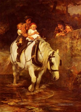 ペットと子供 Painting - 田舎の安定した家族 フレデリック E モーガンのペットの子供たち